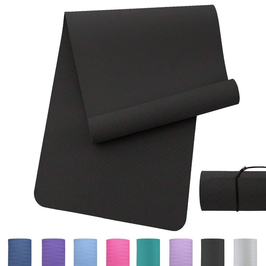 Good Nite Tapis de yoga TPE 6 mm, antidérapant et imperméable, facile à nettoyer, pour fitness, Pilates et yoga, pour hommes et femmes - Couleur unie - noir - Voir 1
