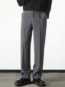 Men's Sophisticated & Versatile Straight Leg Office Trousers, Commmute-Friendly - Dark Grey - View 1