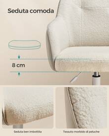 SONGMICS Sedia da Studio in Casa, Sedia Girevole, Regolabile in Altezza, Portante di 110 kg, Struttura in acciaio, Tessuto Cotone-lino Respirante, Studio, Camera da Letto, Beige Cappuccino