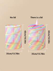 1pc Plush Toy Doll Storage Bucket Rainbow Mesh Toy Storage Box Home Folding Storage Basket Storage Box