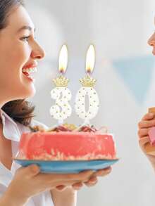 White Crown Diamond Grid Number 0-9 Birthday Cake Candles Decoration - White - View 5