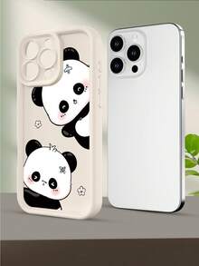 1 pieza Funda protectora suave mate blanca a prueba de polvo y agua compatible con iPhone 16/15/14/13/12/11/Pro/ProMax/X/XR/XS/XSMax/7/8/PLUS y modelos, con estampado creativo personalizado de panda en estilo de dibujos animados, como regalo para amigos, familia, parejas, cumpleaños o conmemoración - Blanco - Ver 2