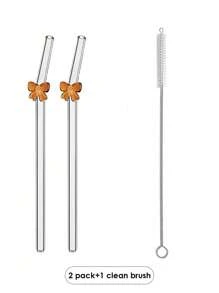 6er Pack wiederverwendbare Glas-Trinkhalme mit Schleifen-Charm - bruchsichere gebogene Trinkhalme Set + Reinigungsbürste - elegante Trinkhalme für Cocktails, Smoothies & kalte Getränke (20cm)