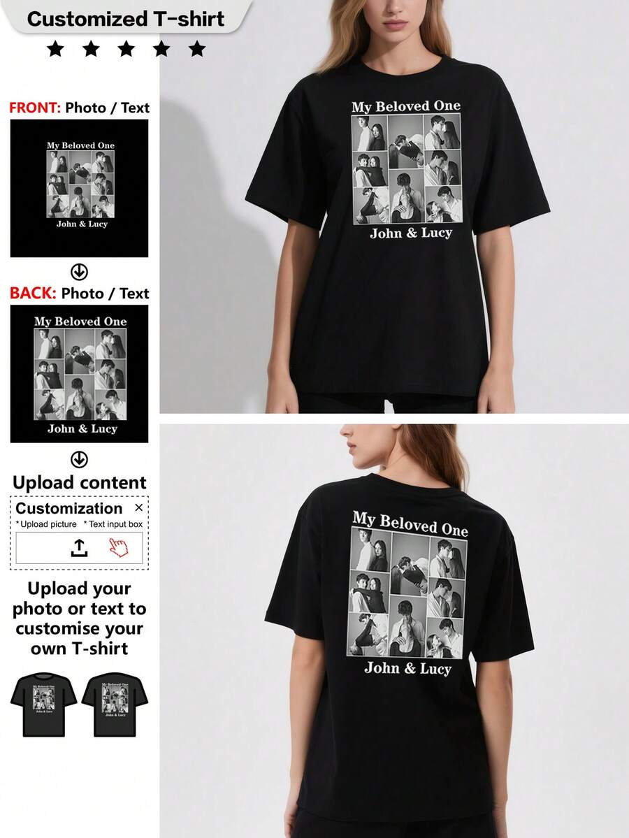 Personaliza tu camiseta con tu diseño o foto, crea tu regalo personalizado para fiestas, vacaciones o eventos - Negro - Ver 1