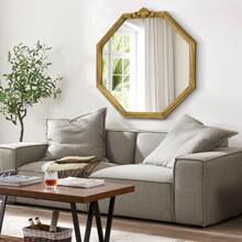 Octagonal Mirror Wooden Frame Wall Mirror Bohemian Style Decorative Wall Mirror With Farmhouse Decorative Mirror Suitable For Bedroom Living Room Entrance