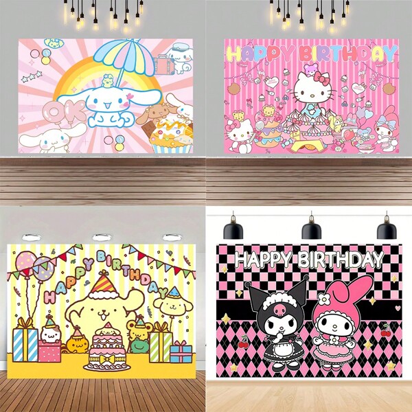 Sanrio Backdrop, Hello Kitty Cute Cartoon Theme Backdrop Decor, My Melody Birthday Party Decor Backdrop, Kuromi Easy To Hang Holiday Decor, Cinnamoroll Multi-Purpose Room Banner Decoration, Pompompurin Party Celebration Decoration