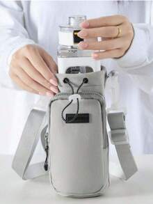 1pc Portable Outdoor Casual Pocket Water Bottle Holder With Shoulder Strap, Fits 32oz Bottles, Water Bottle Carrier Bag With Phone Pocket, Crossbody Handheld Water Bottle Pouch For Walking, Hiking, Travel, Camping (Water Bottle Not Included, Random Letter On Bag Surface), Back To School Supplies - Multicolor - View 11