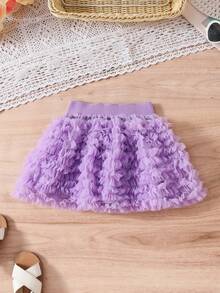 2pcs/Set Girls Mesh Splice Short Cap Sleeves T-Shirt + TUTU Mini Skirt - Purple - View 5
