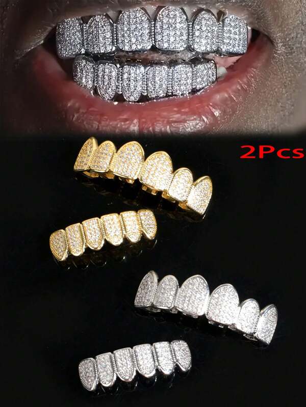 1 Pc Copper Cubic Zirconia Teeth Grillz, Unisex Hip-Hop Style Tooth Jewelry, Suitable For Parties, Halloween, Cosplay