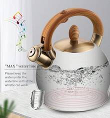 Tea Kettle & Tea Pot, 2.64 Quart  Stainless Steel Induction Whistling Tea Kettle For Stove Top Home Daily Use Teapot With Cool Touch Ergonomic Handle Polished Black - 黑色 - 查看 2