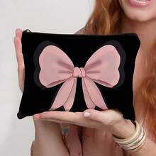 Pink Bows Makeup Bags Toiletry Bag - Lightweight, Foldable Cosmetic Pouch With Zipper | Easy-Clean, Versatile Makeup Case For Travel & Holiday Gifts Makeup Bag School Supplies Travel Essentials Make Up Bag Holiday Essentials Cosmetic Bag Makeup Bags Makeup Pouch Makeup OrganizerPrint Women Gifts For Women - Multicolor - View 3