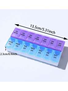 1pc 21 Compartment Colorful Pill Organizer Box, 1pc 14 Compartment Blue & Purple Pill Organizer Box - Portable, Large Capacity Pill Box, Durable Plastic, Easy To Use With Date And Time Labels - Great For Daily Medication Management - Multicolor - View 7