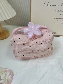 Túi đựng mỹ phẩm nữ mềm mại, họa tiết kẻ sọc, túi đựng mỹ phẩm du lịch có khóa kéo, túi đựng đồ vệ sinh cá nhân dễ thương, túi đựng mỹ phẩm dung tích lớn, túi đựng đồ chăm sóc da và trang điểm du lịch có tay cầm, túi đựng đồ đa năng. - Màu Hồng baby - Xem 3