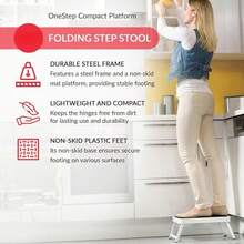 Escalón de Acero | Un Gran Paso con Alfombrilla Antideslizante | Mecanismo de Seguridad Plegable con botón de desbloqueo | Fácil Almacenamiento - Blanco - Ver 2