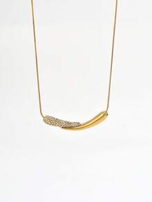 1pc Stainless Steel Waterproof Non-Fading Hypoallergenic Rhinestone Inlay Round Snake Chain Pendant Necklace, Fashionable Smooth Shiny Women's Jewelry, Suitable For Everyday, Party, Mother's Day, Birthday, Holiday Gifts