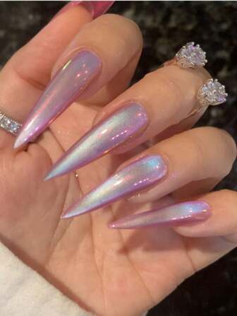 24Pcs New Style Long Pointed Holographic Glossy Nail Tips, Minimalist Chic Press-On Nails Set For Fashionable Women, Includes 1 Nail File & 1 Jelly Nail Glue Nail Supplies Nails