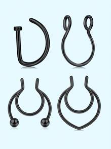 4 pièces Style punk Faux piercing Faux anneau de nez Septum sans perçage Pince à nez Rock HipHoop Bijou de corps en acier inoxydable de mode