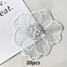 20/10pcs Black Lace Fabric With 3D Sequin Bead Flower Applique, Polyester Mesh Embroidery For DIY Clothing And Craft Decoration, Sewing Supplies