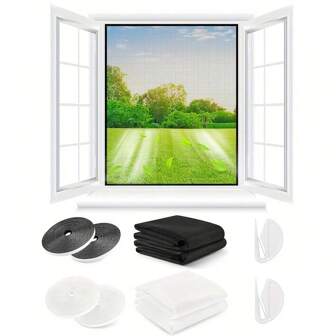 Universal Transparent Self-Adhesive Anti-Mosquito Fly Screen, Cutleable For Window Size 130 X 150 Cm, No Need To Drill Holes, Comes With Cutting Tool, Adhesive, DIY Cuttable (Black, White)