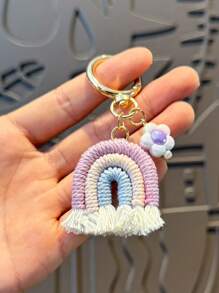1pc Woven Rainbow Flower Pendant Keychain, Decoration For Girls Backpack & Handbag