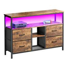 Mueble de TV 108*30*76 cm con 4 cajones de tela, mueble de almacenaje con 4 estantes abiertos, cómoda, mueble de salón/dormitorio, marrón