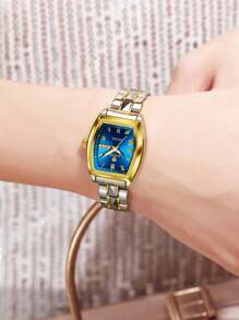 1 pieza Regalo Relojes de mujer de marca real BINBOND (Original) Correa de acero inoxidable antióxido plateado 50M resistente al agua Función de calendario semanal en inglés Manecillas luminosas Elegante azul y verde Regalo Pulsera delgada Importado de Japón Movimiento automático de cuarzo Regalo para hermana, madre, cumpleaños, boda