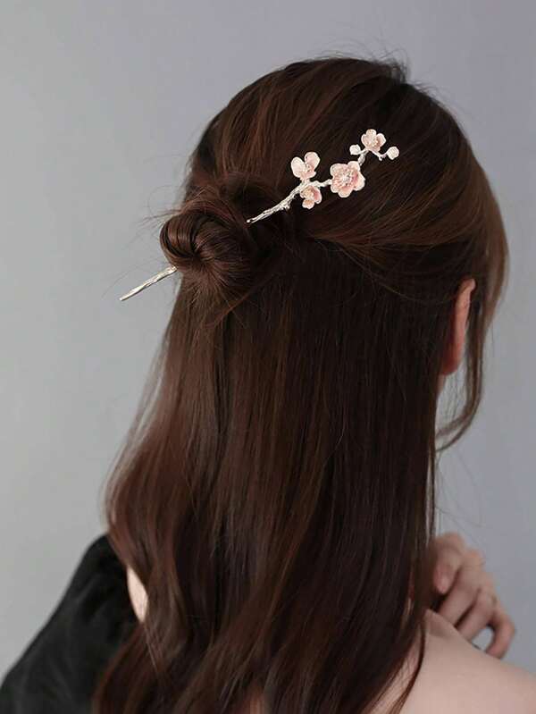 1 Stück Sakura Haarspange aus Legierung, elegantes Sakura Haarzubehör, Metallhaarspange, minimalistischer Retro Dutt-Haarspange, chinesischer Stil Haarnadel, kreatives Haarzubehör Dutt, Dutt-Haarspange, Haarstyling Pins, Schulsachen