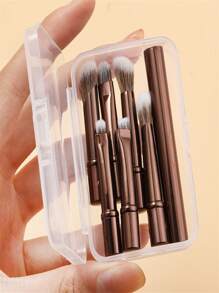 6pcs Mini Travel Makeup Brush Set With Transparent Box, Include Contour Brush, Concealer Brush, Eyeshadow Brush, Eyebrow Brush, Versatile And Soft Bristles To Meet Daily Makeup Needs, Convenient For Travel