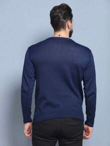 Sueter tricot masculino casaco blusa de frio gola redonda manga longa blusa de Lã