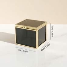 1pc Vintage Style Square Glass Jewelry Box With Golden Accents - Zipped Storage Case For Earrings, Rings, Bracelets And Necklaces. Retro Golden Transparent Glass Jewelry Box With Lid - Geometric Golden Jewelry Display And Storage Box, Home Decor Box, Suitable For Holding Accessories, Rings, Earrings, Girl/Woman Birthday Gift,For Holiday Beach, Bathroom Collection, Bedroom Collection, Large Capacity