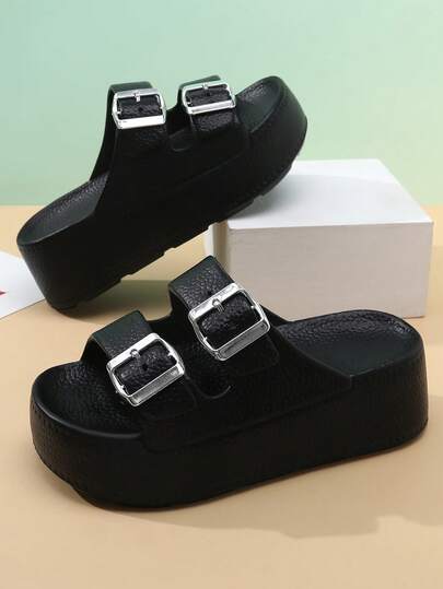 2025 New Women's EVA Thick Sole Slippers, Non-Slip Metal Buckle Adjustable Size, Suitable For All Seasons Outdoor Wear, Slip-On, Fashion Design