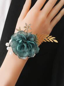 1 Stück Handgelenkblume für Frauen, koreanischer Stil Kamelienblume mit Perlen dekoriert, geeignet für Braut, Brautjungfer, Hochzeit, Party, tägliche Blumendekoration, romantisches Accessoire