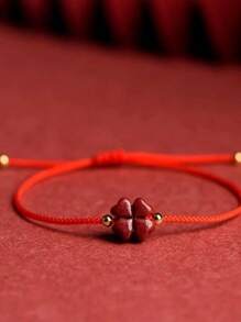1 pieza Pulsera de trébol de cuatro hojas rojo hecho a mano, adecuado para uso diario, festivales, reuniones, trae buena suerte, hermoso regalo