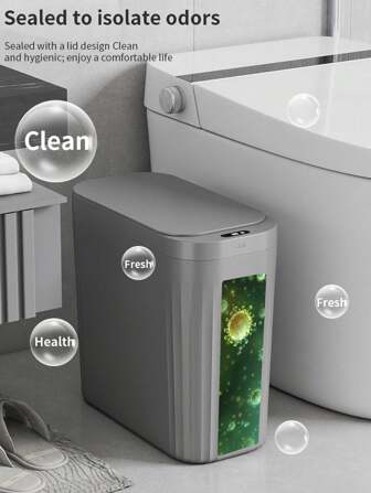 1 个带盖超薄智能垃圾桶，配备智能传感器，一键打开，紧凑设计，适合狭窄空间，满足各种家庭需求，适用于客厅、厨房、卧室、浴室等。