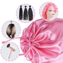 1pc Customized Soft Drawstring Bags For Hair Extensions, Wigs & Tools - Silky Satin Storage Pouches In Pink, Beige, Black, Red - Ideal For Travel & Organization, Personal Care Accessories