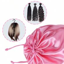 1pc Customized Soft Drawstring Bags For Hair Extensions, Wigs & Tools - Silky Satin Storage Pouches In Pink, Beige, Black, Red - Ideal For Travel & Organization, Personal Care Accessories
