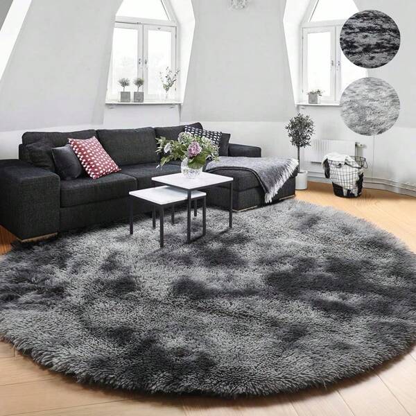 1 Stück runder Batik Flauschiger Teppich in Hellgrau, rutschfeste Fußmatte für Sofa, Schlafzimmer und Bettkante, weicher Großer Moderner Wohnzimmerteppich, Raumdekoration