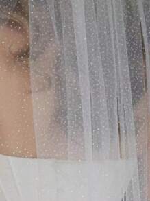 1pc White Shiny Chiffon Single Layer Blusher Veil, Suitable For Bridal Veil With Metal Comb, Women Headpiece For Easter