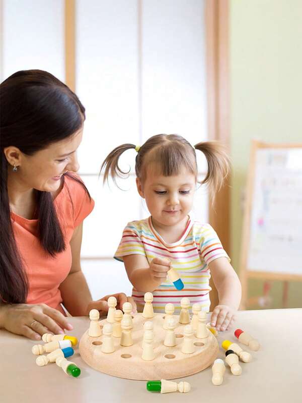 Échecs en bois colorés pour enfants, échecs dans une boîte d'allumettes, jeux amusants pour la science et l'éducation, entraînement à la concentration et à la pensée logique pour les enfants, jeux de table interactifs parent-enfant, cadeau idéal pour Noël, Thanksgiving, la rentrée scolaire, Pâques, Ramadan Mubarak