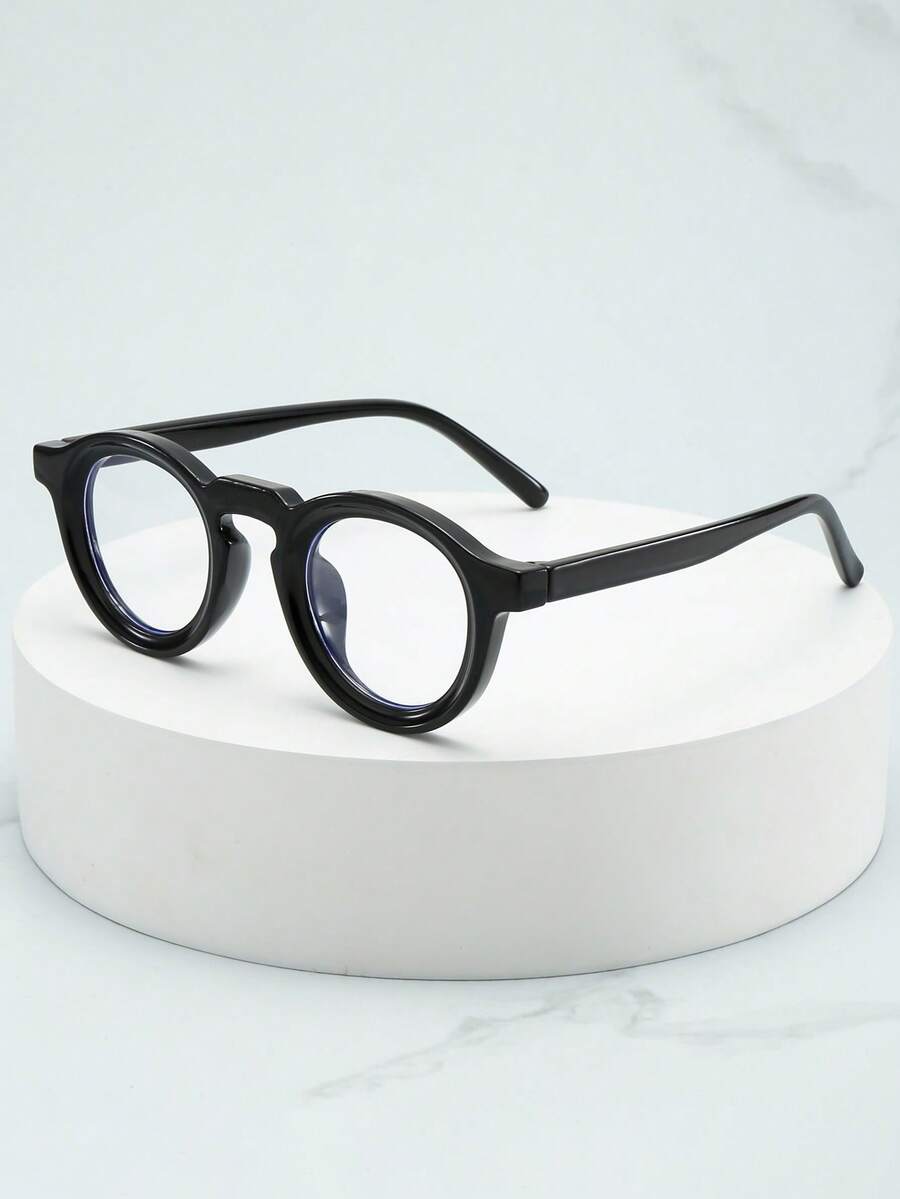 1 件男女通用圆形小框高品质经典简约时尚光学眼镜，适合日常佩戴、派对、休闲使用 - 黑框平光鏡 - 查看 1