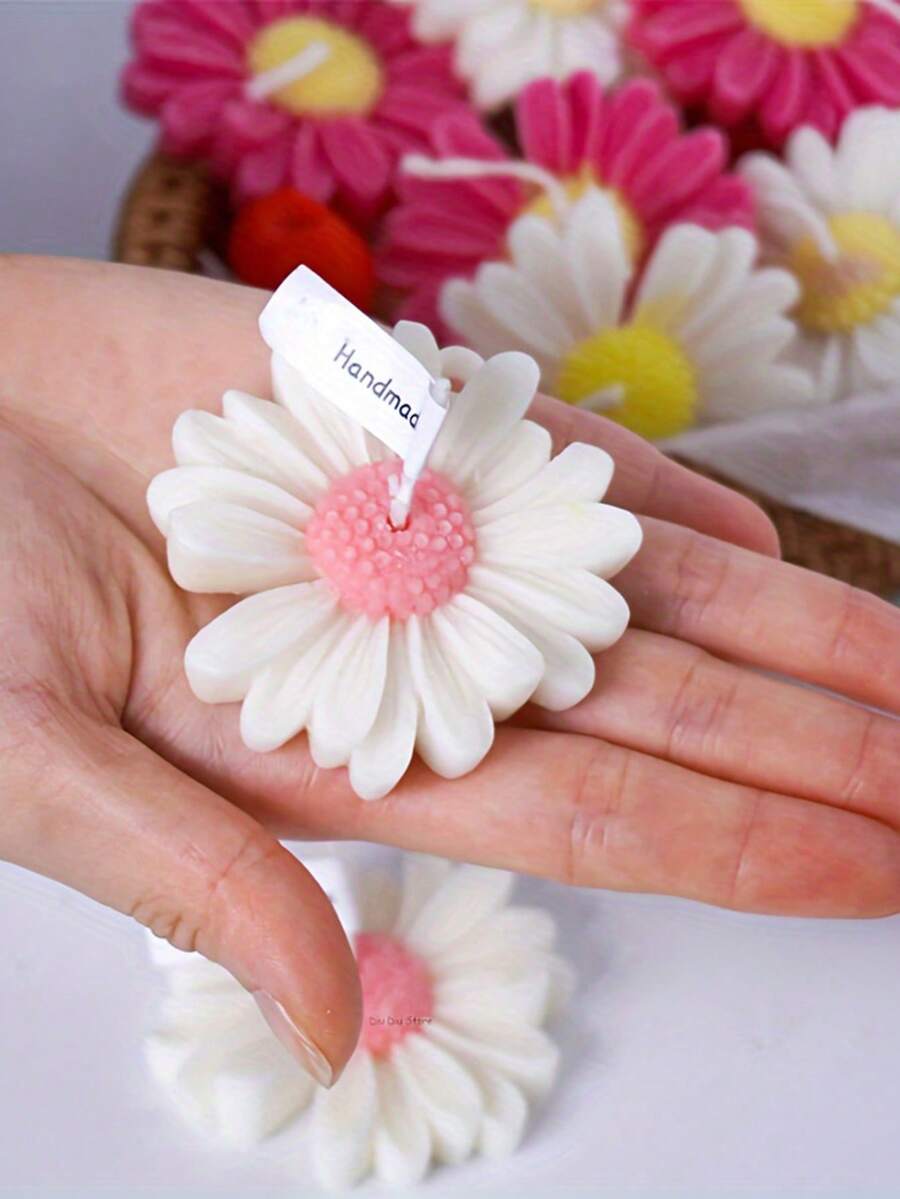 1 pieza Molde de silicona en forma de flor de margarita con agujero, molde decorativo de yeso - Blanco - Ver 1