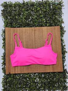 Bikini Top Simple Bandeau Thin Straps With Removable Pads And Separate Polyamide Adjuster - Hot Pink - View 1