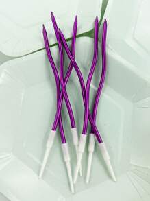 6pcs/12pcs Purple Wavy Candles For Birthday Party Cake Decorations