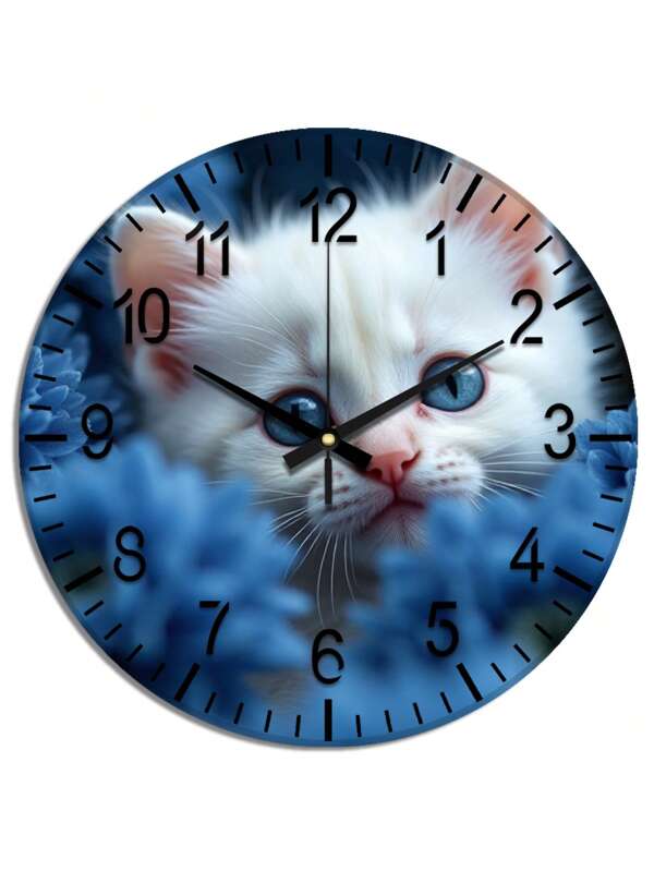 1pc Wooden Cat Pattern Dial Quiet Wall Clock