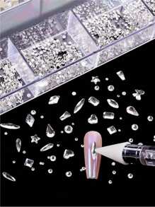 21 Gitter/Set Diamant Schmuckset für Nail Art Dekorationen, Nail AB Flachboden Bohrung, Luxus Nail Geformter Diamant Farbe, DIY Aufklebe Nägel, Nagel Zubehör, Nägel, Nail Charms, Nail Gems