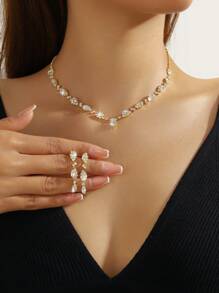 Conjunto de 3 peças de colar e brincos geométricos, versáteis e elegantes, adequados para mulheres que frequentam o dia a dia, encontros no campus, casamentos, festas, presentes para o Dia dos Namorados e feriados