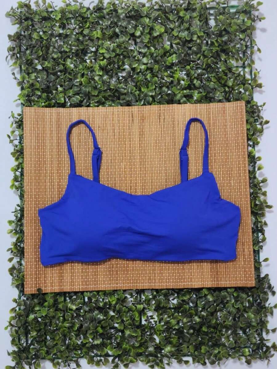 Bikini Top Simple Bandeau Thin Straps With Removable Pads And Separate Polyamide Adjuster - Royal Blue - View 1