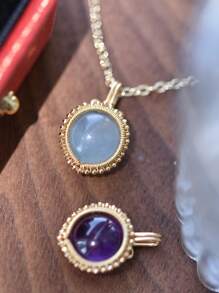 ITSMOS Sun-God Natural Stone Amethyst Gold Pendant Necklace Round Stone Hand Winding Elegant Energy Jewelry For Women Soul Gift