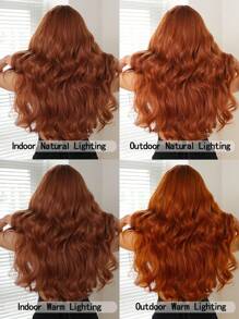 Peruca de Onda Encaracolada de 26 Polegadas para Mulheres, Degradê Marrom com Franja, Adequada para Penteado com Alta Temperatura, Fácil de Usar, Adequada para Uso Diário e Uso em Feriados