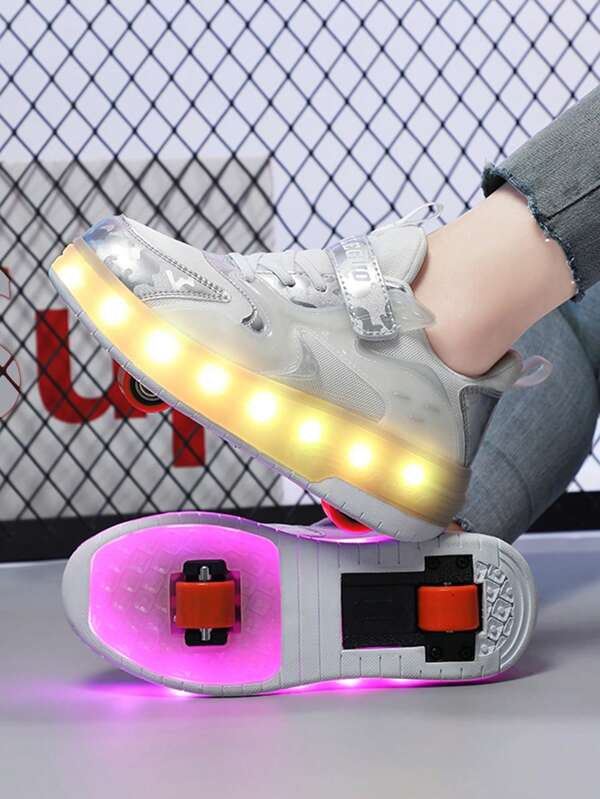 1 Pair Rechargeable LED Light Up Inline Roller Skate Shoes For Teenagers & Kids, Multi-Mode Adjustable Wheels, Indoor/Outdoor Skating, Detachable Wheels 2-In-1 Roller Shoes